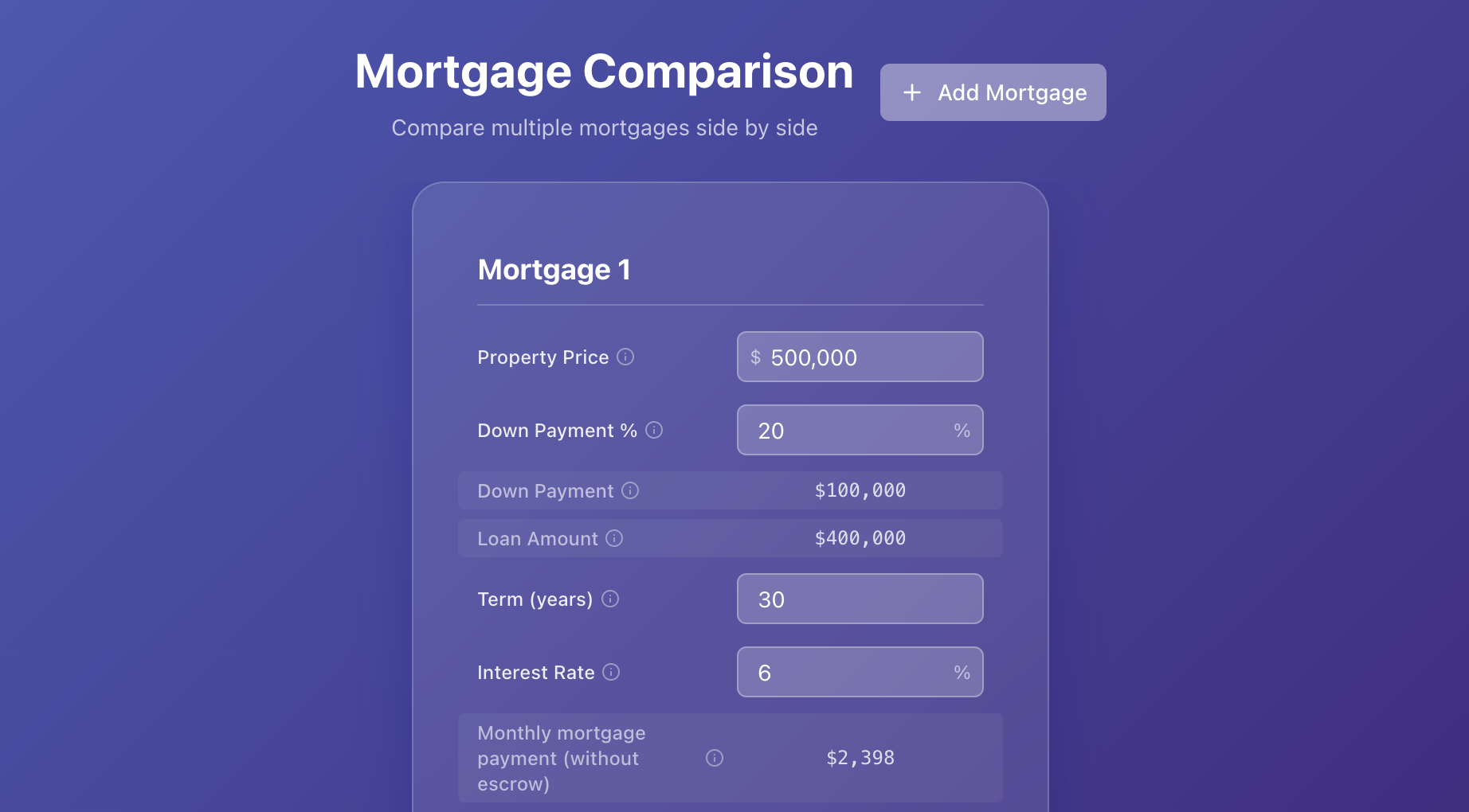 Tomo Party Mortgage Calculator interface